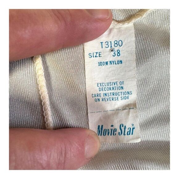 Vintage Movie Star Cream Nylon Lace Trim Slip Dress Size 38 Made In USA READ - Picture 3 of 6